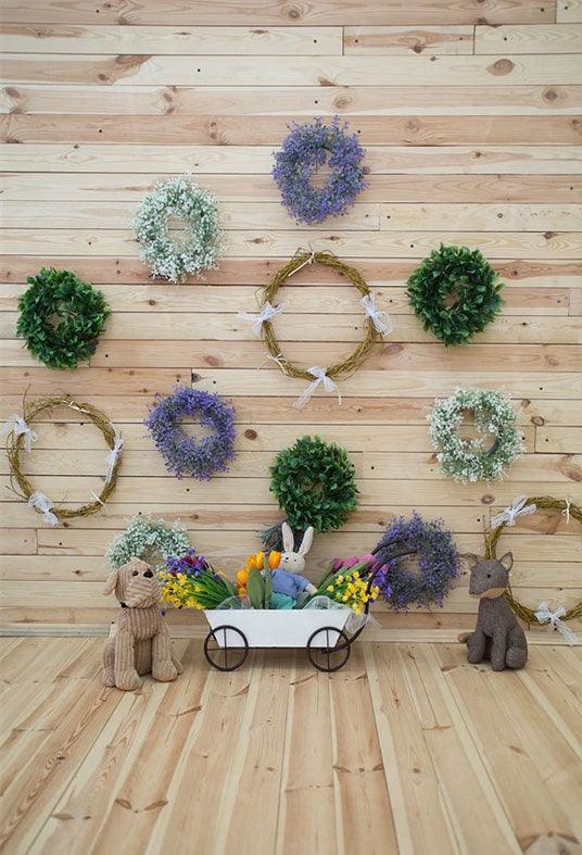 Spring Wooden Wreath Photography Backdrops for Pictures