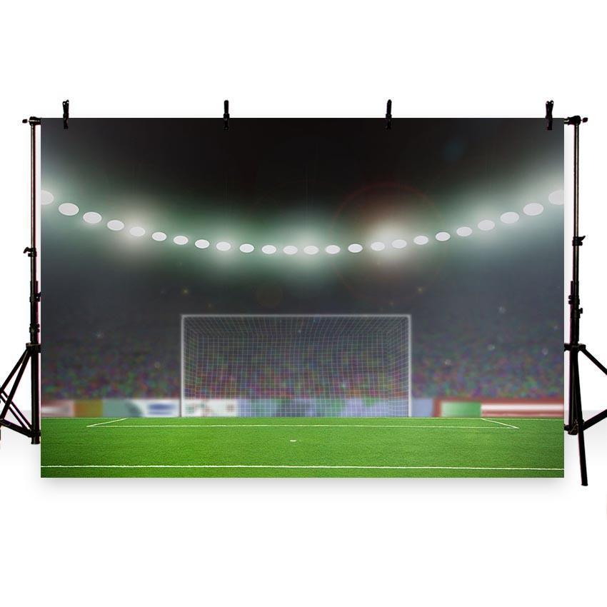 Sports Green Grassland Bright Lights Background Soccer Field Photography Backdrop