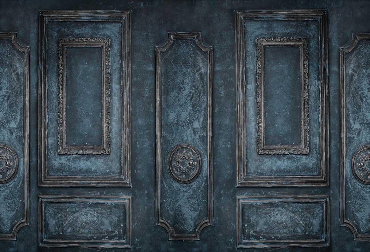 Wedding Vintage Dark Blue Wall Grey Border Photo Studio Backdrops for Photography