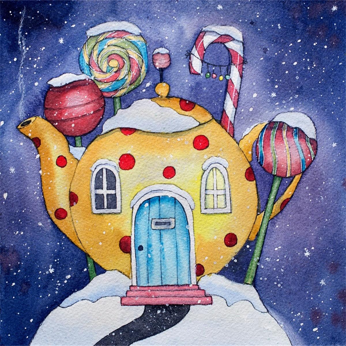 Snow Winter Teapot Christmas Photography Backdrops