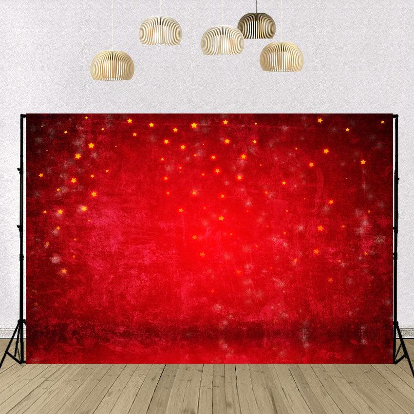 Red Abstract Gold Star Christmas Photography Backdrops