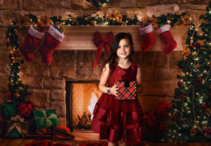 Socks Bow Brick Fireplace Christmas Photo Booth Backdrops