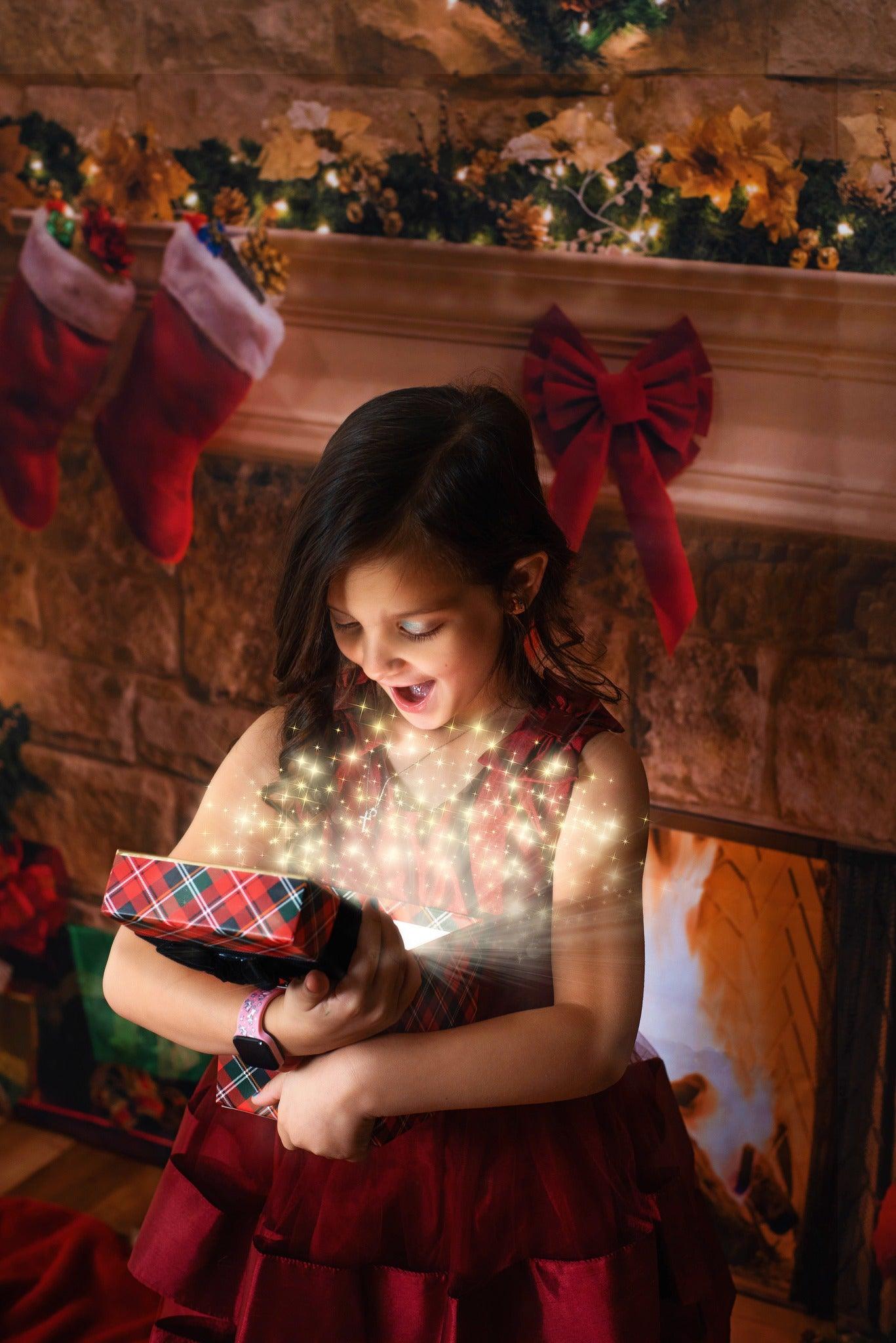 Socks Bow Brick Fireplace Christmas Photo Booth Backdrops