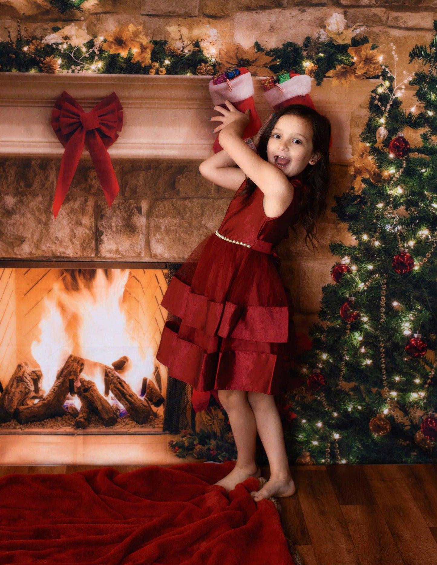 Socks Bow Brick Fireplace Christmas Photo Booth Backdrops