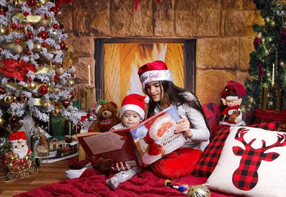 Socks Bow Brick Fireplace Christmas Photo Booth Backdrops
