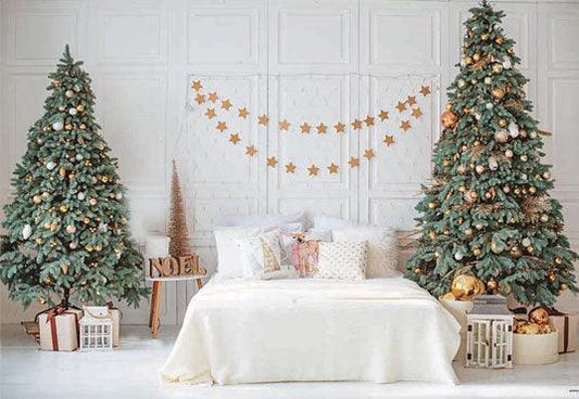 Bed Room Christmas Tree Gold Star Photo Backdrop for Studio