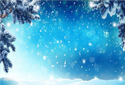 Christmas White Snowflake Glitter Blue Backdrop for Photography Prop