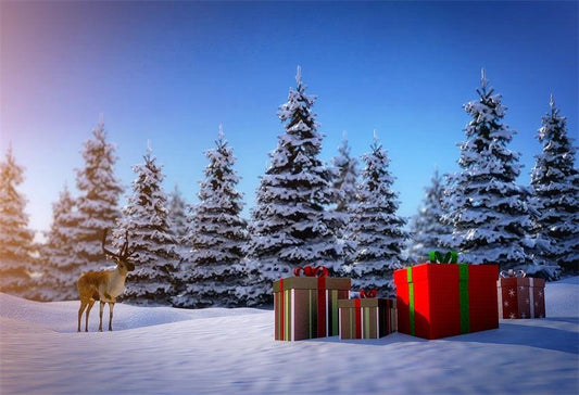Snow Pine Elk Gift Christmas Backdrop for Photography