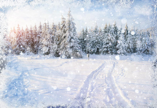 Winter White Snowflake Cover Forest Photography Backdrop for Wonderland
