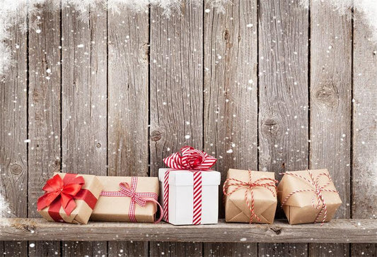 Christmas Gift Wood Wall Photography Backdrop