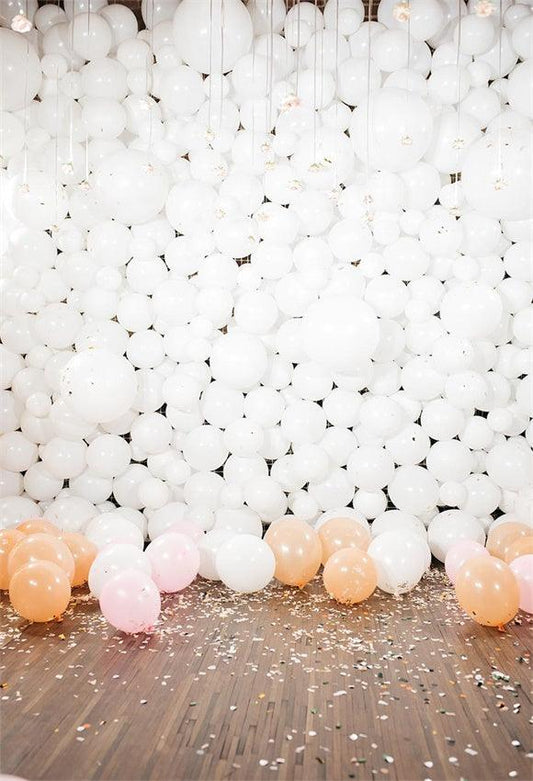 White Balloon Wood Floor Photo Backdrop for Party