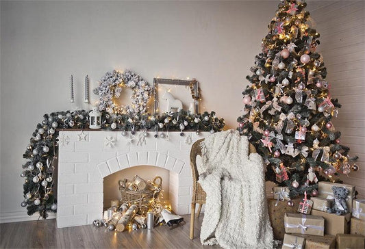 Pink Sliver Gift Christmas Tree Backdrops for Photo Booth